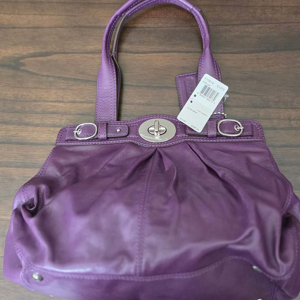 Coach Mia Pleated Leather Shoulder Bag F13914 in Garnet Purple